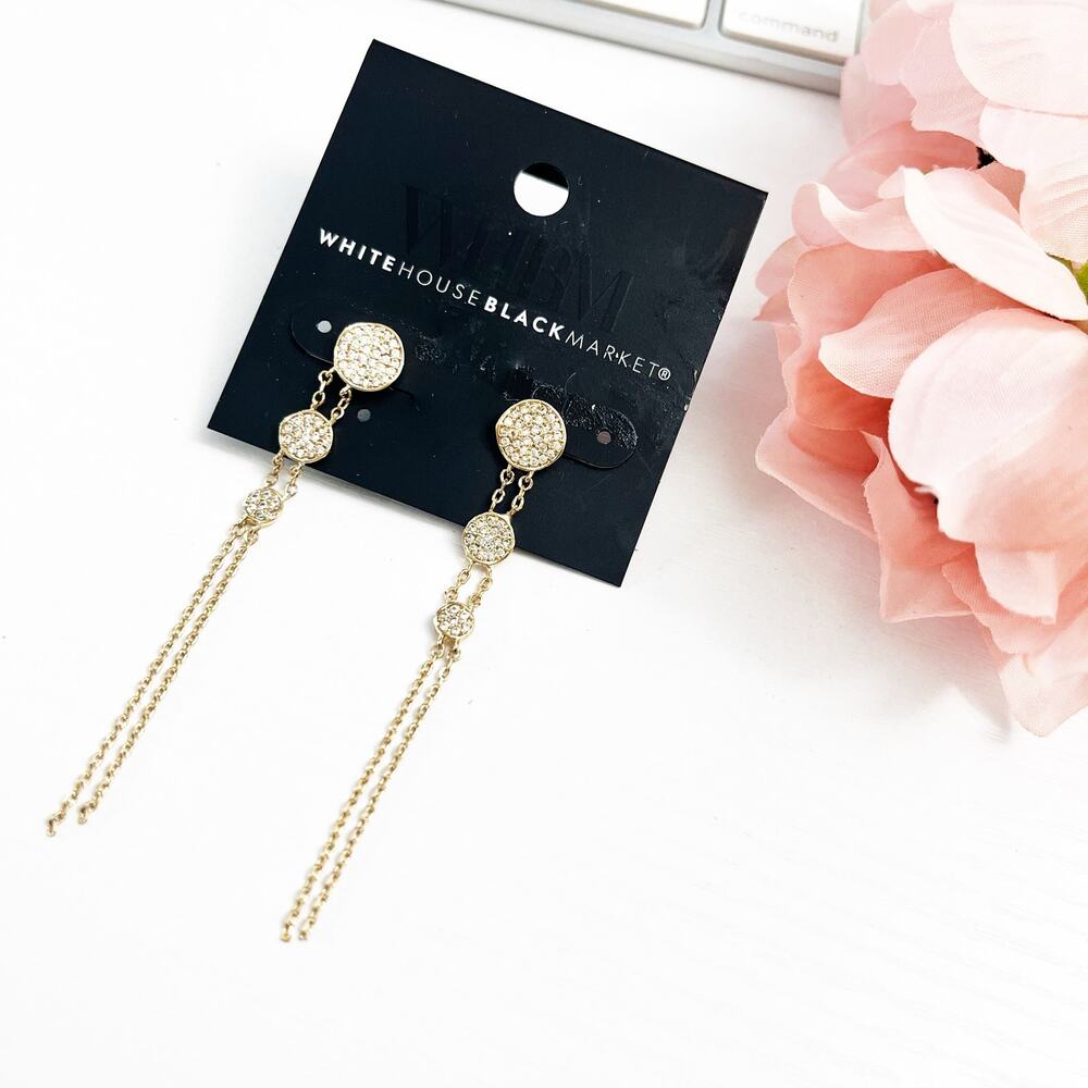 NEW White House Black Market WHBM Gold & Crystal Drop Earrings